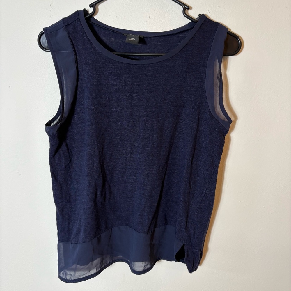 Ann Taylor Petite 100% Linen Sleeveless Top Navy Size MP